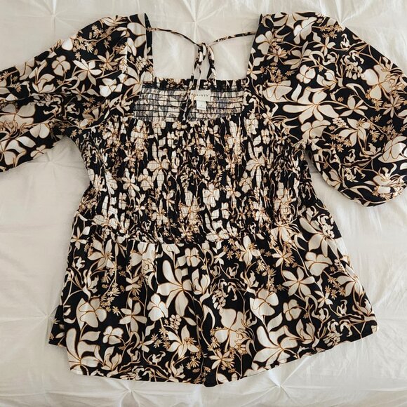 3/4 sleeve, Smocked, Ava & Viv, floral, 1X - Picture 1 of 4